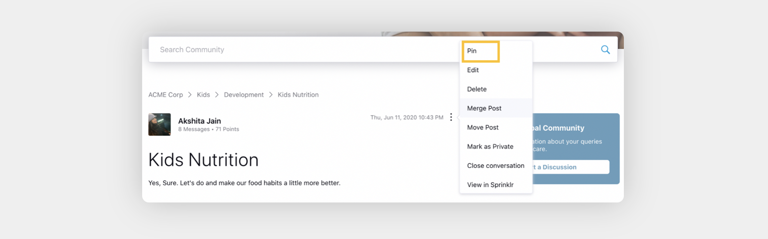 Pin post in community