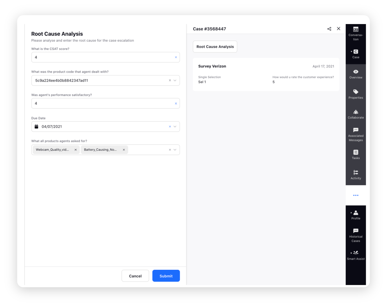 Root cause analysis (RCA) in Agent Console