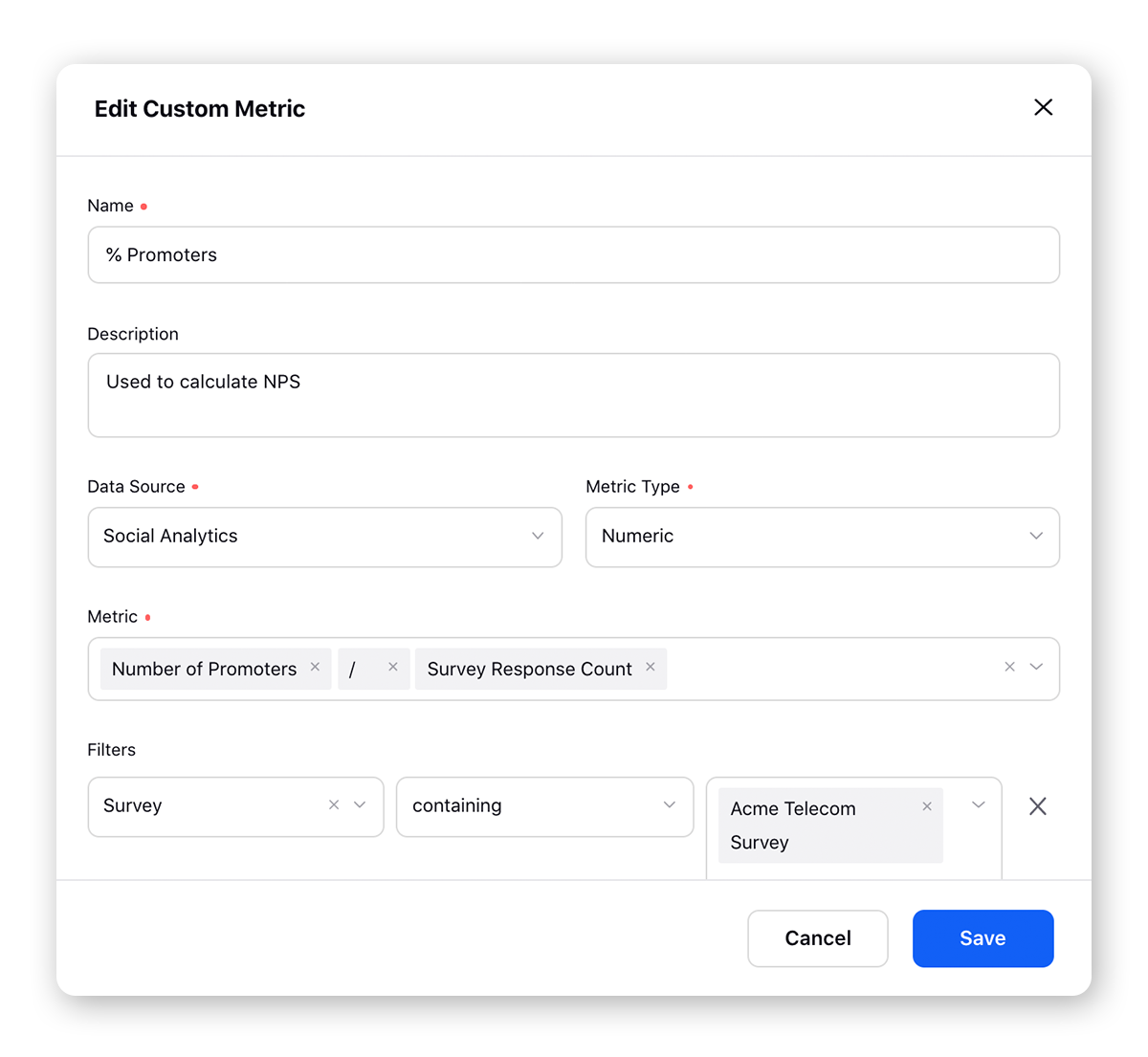 Creating %Promoters Custom Metric