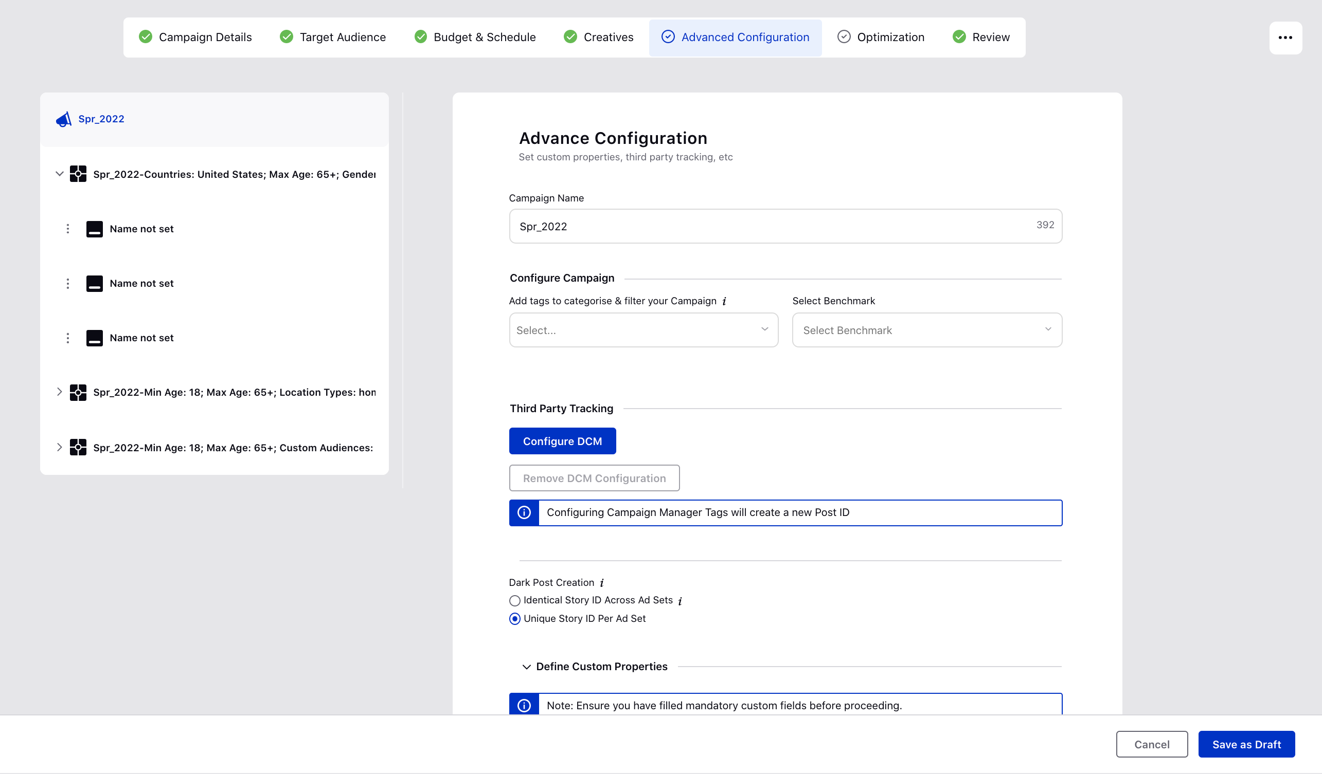 Set the Advanced Configuration for your ad entities