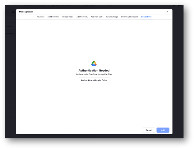 Google Drive authentication window.