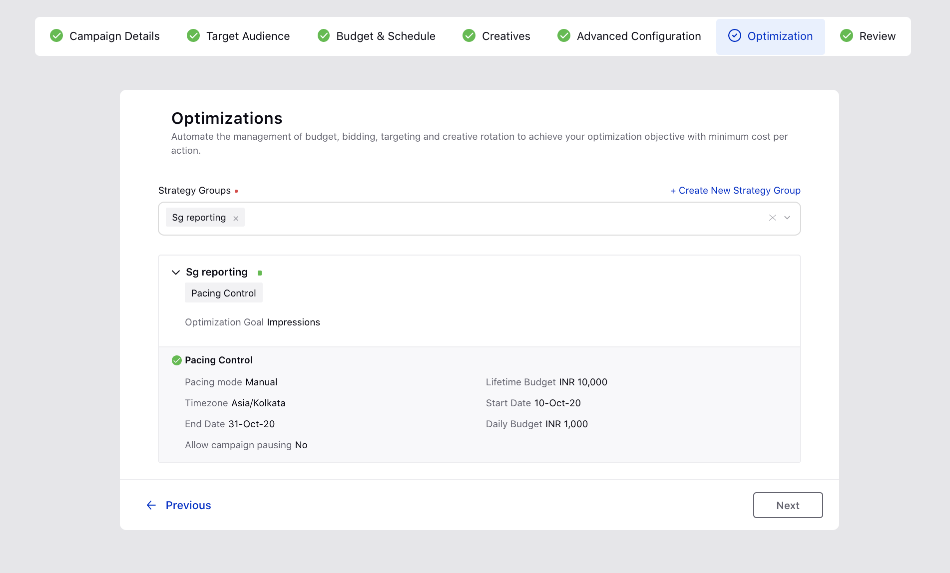 Select one or more Strategy Group optimizations