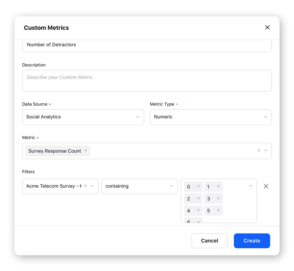 Creating number of detractors custom metric