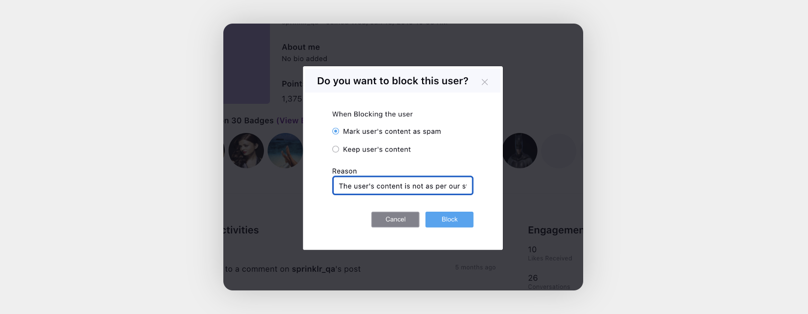 Blocking user on community