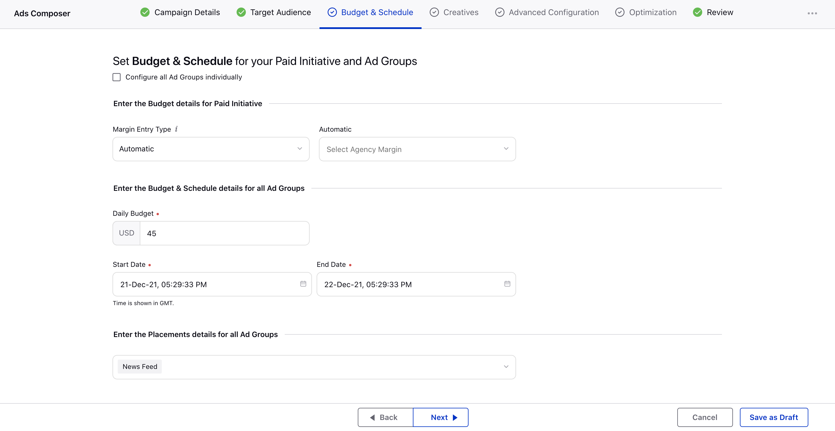 Select the Budgeting and Scheduling details for Nextdoor Ads