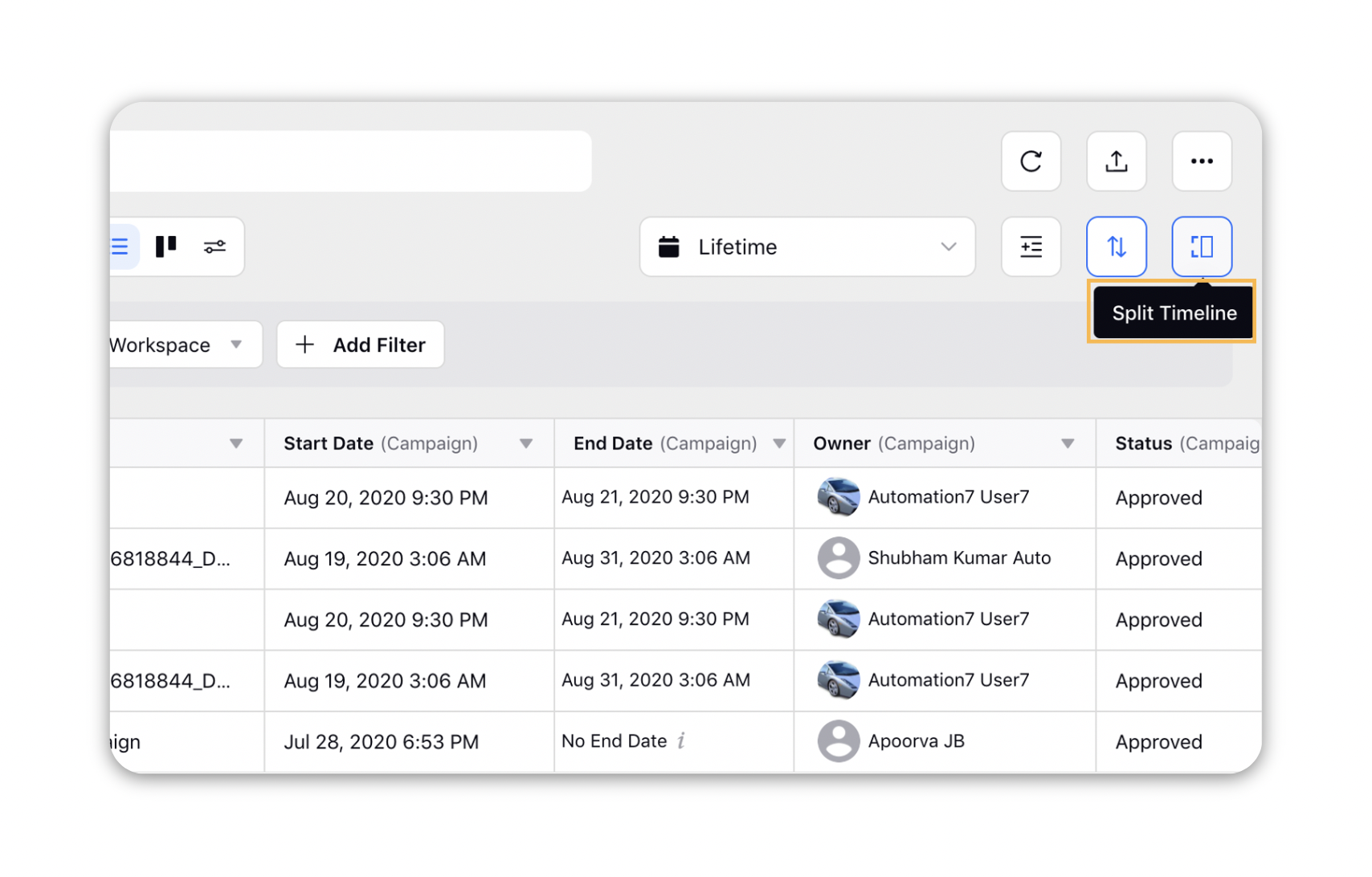 Split Timeline View