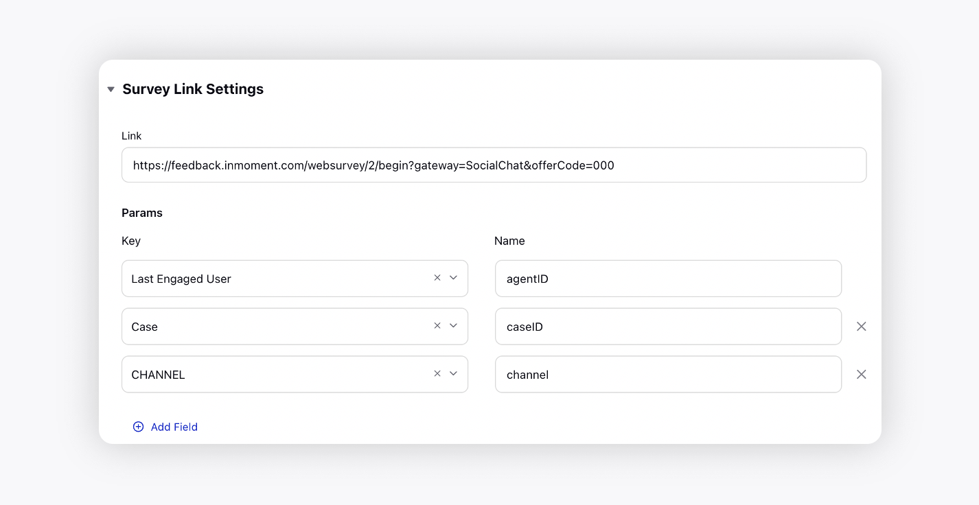 Survey Link Settings section in Survey Builder