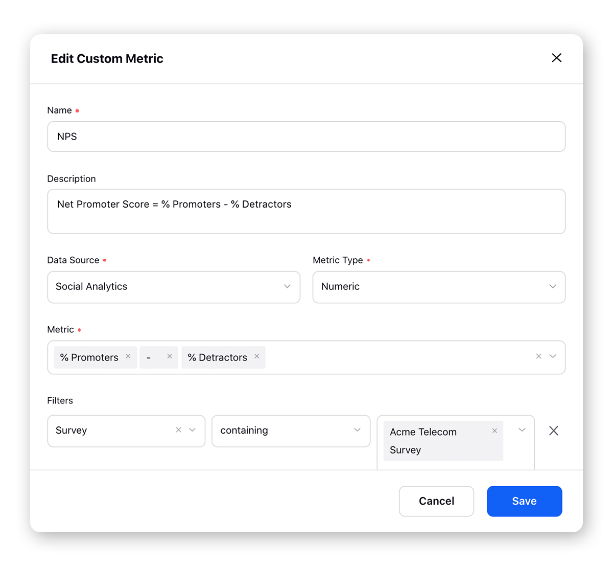 Creating NPS Custom Metric