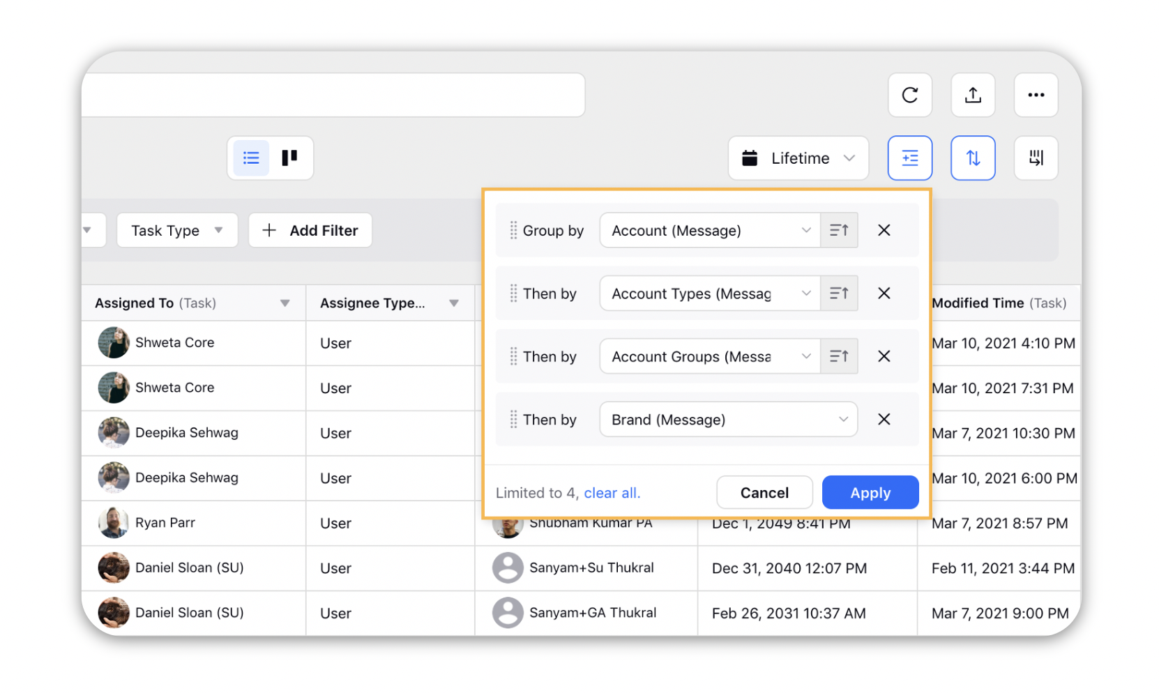 Grouping by Content in the Production Dashboard