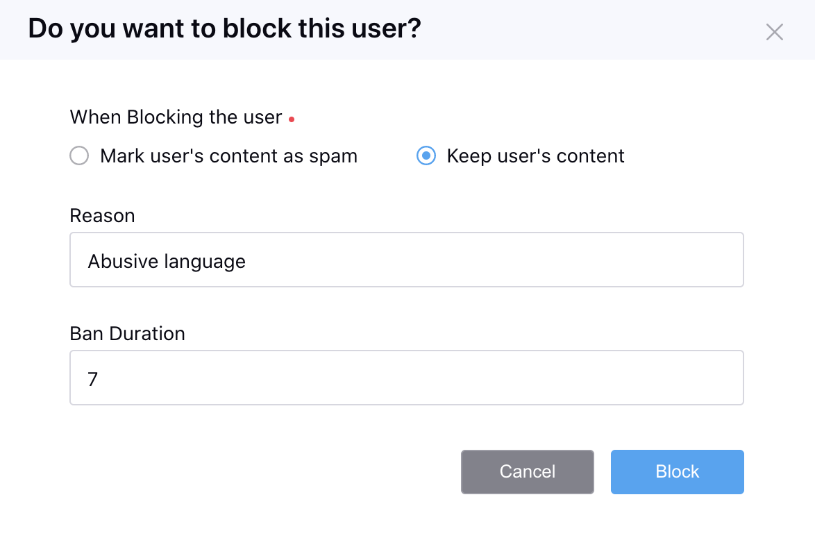 Blocking user on community