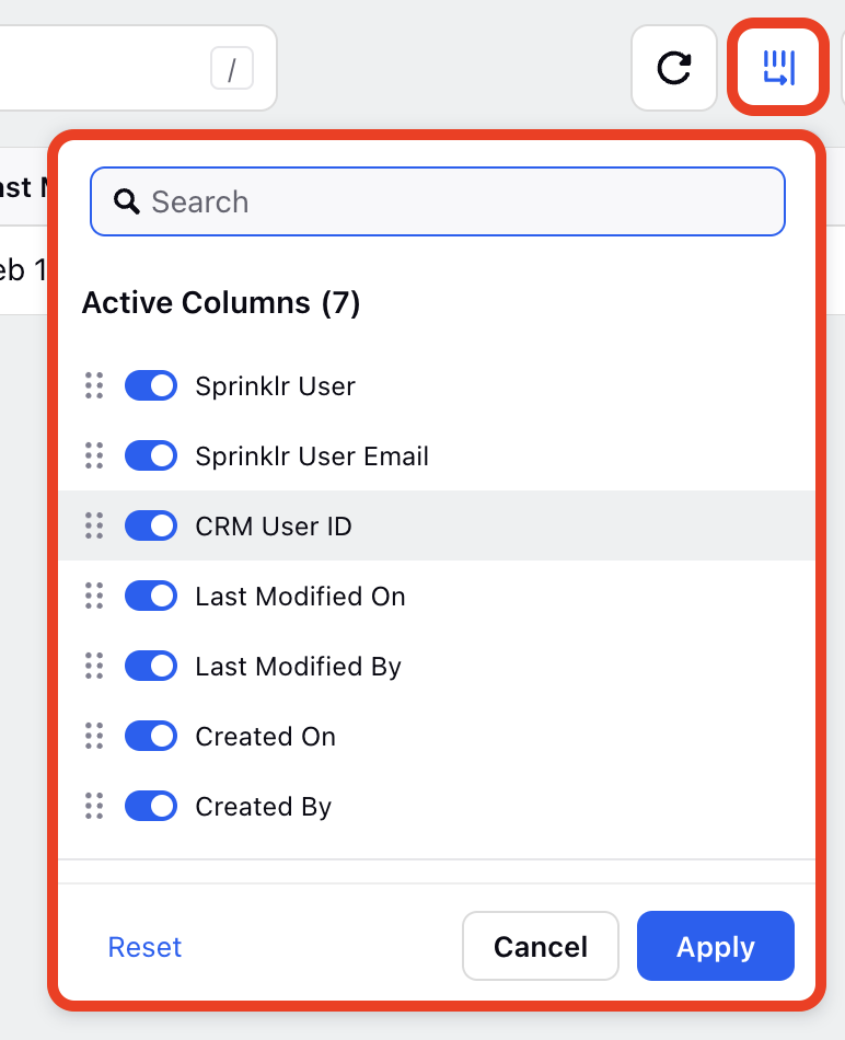 Column filter in user mapping.