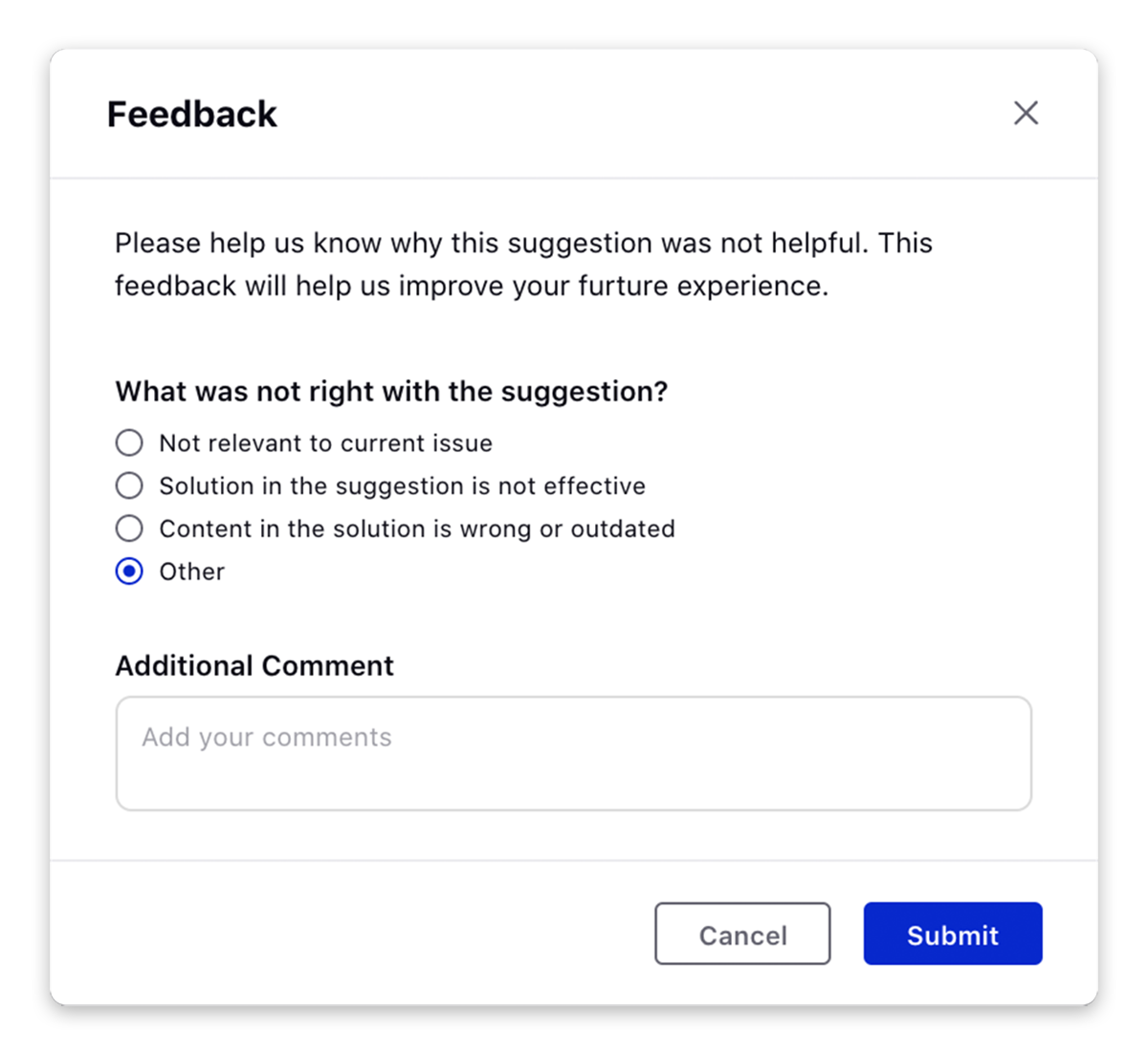 Submitting feedback on the recommended article