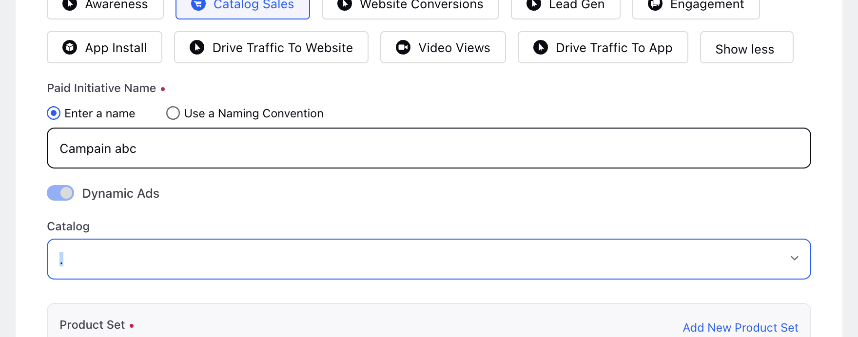 Selecting Catalog From Drop-Down