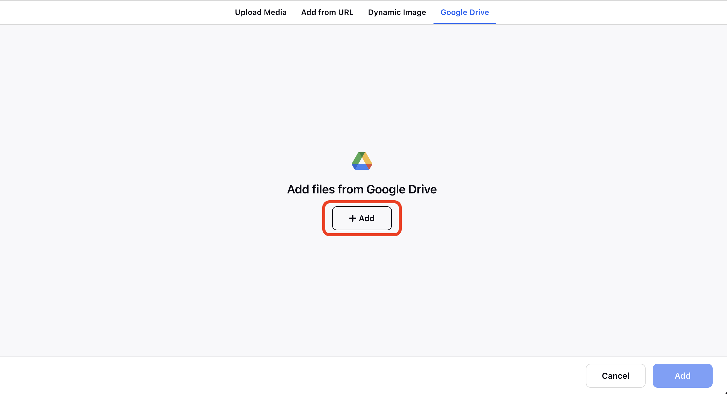 Click Add under Google Drive iFrame.