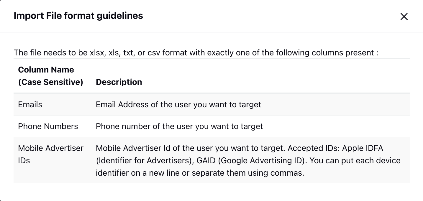 Facebook Custom Audience Import File Guidelines