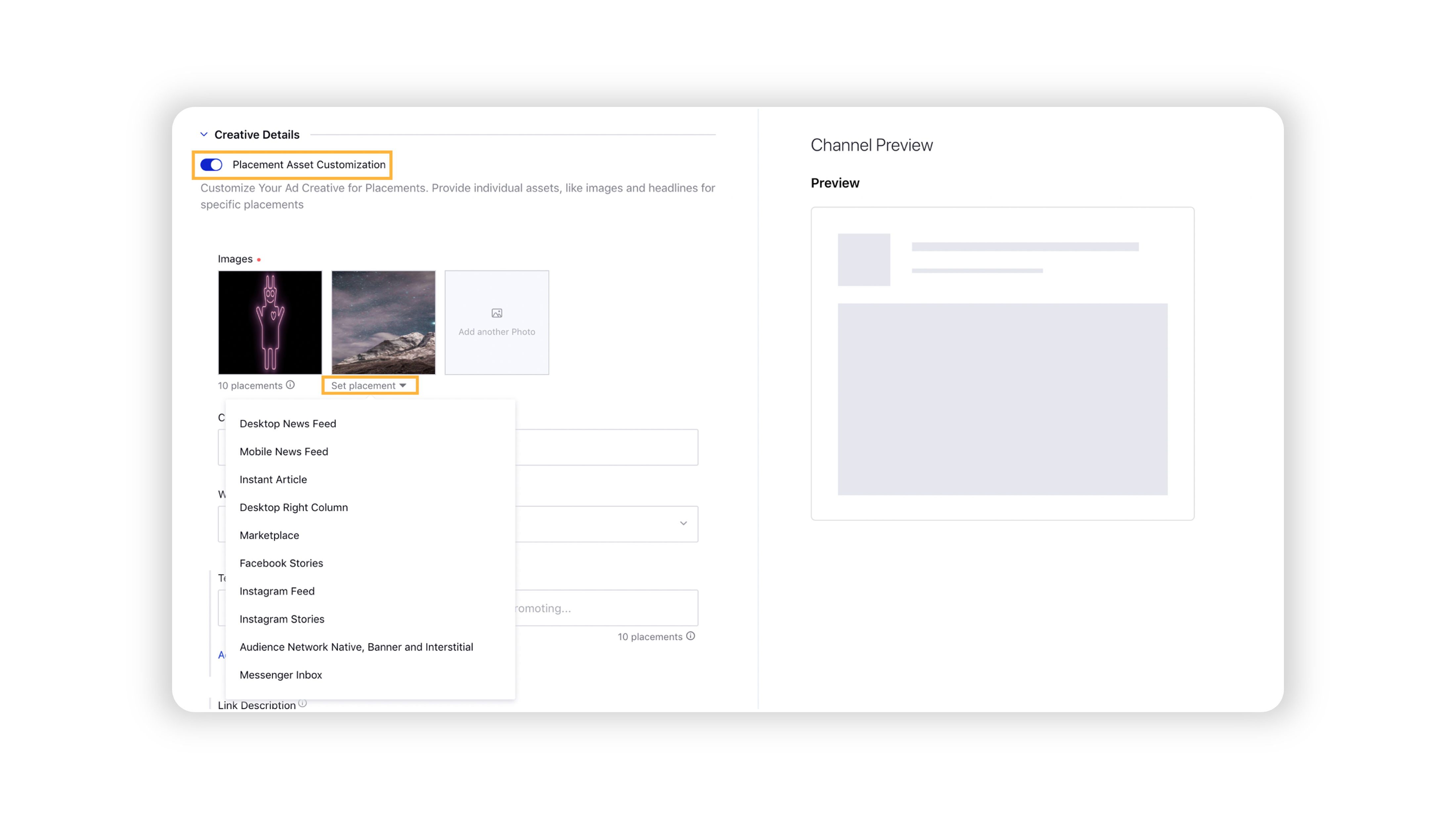 Enabling Placement Asset Customization while crafting new creatives in Ads Composer