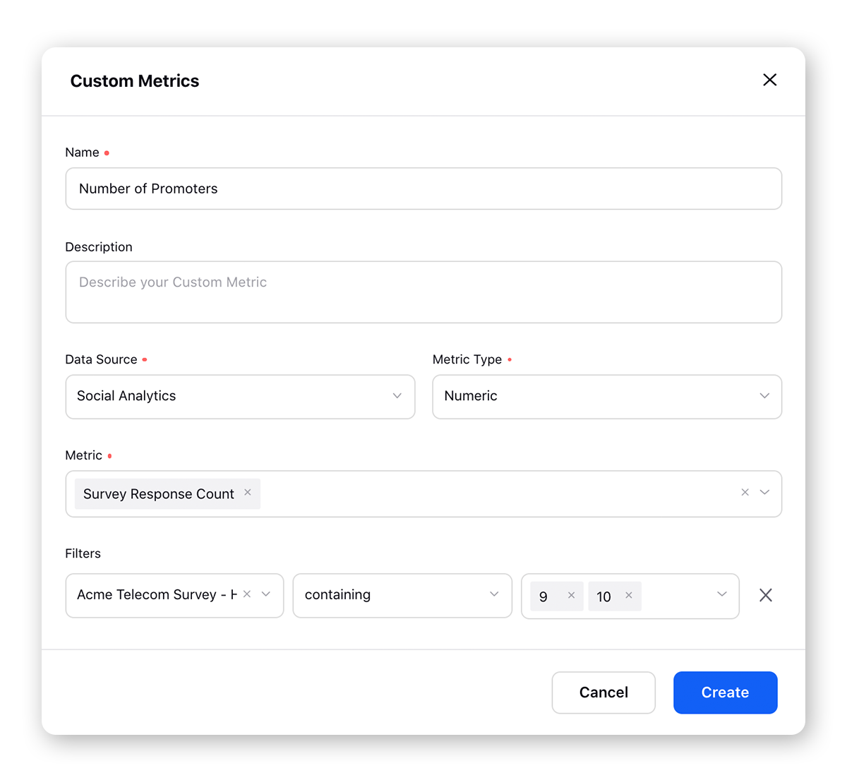 Creating Number of Promoters Custom Metric