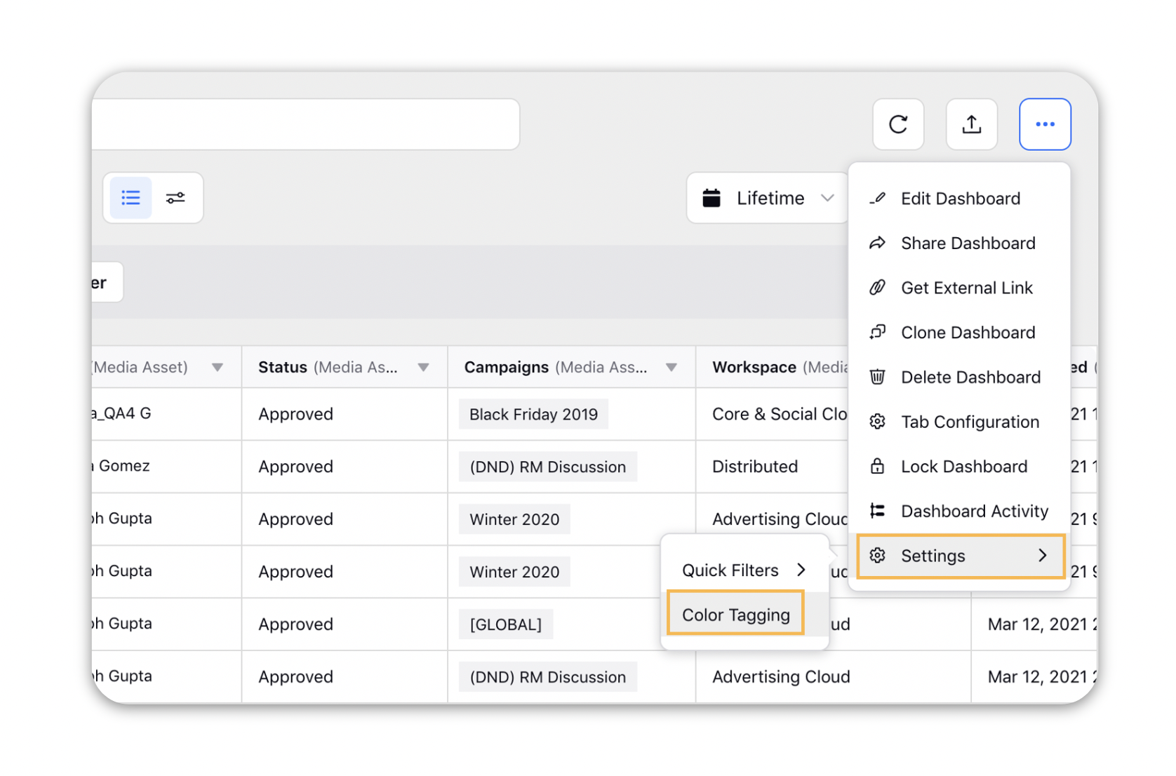 Color Tagging within the Production Dashboards