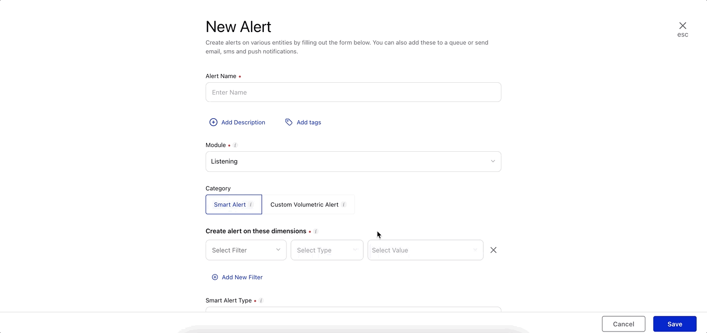 Creating new alert from the Alert Manager