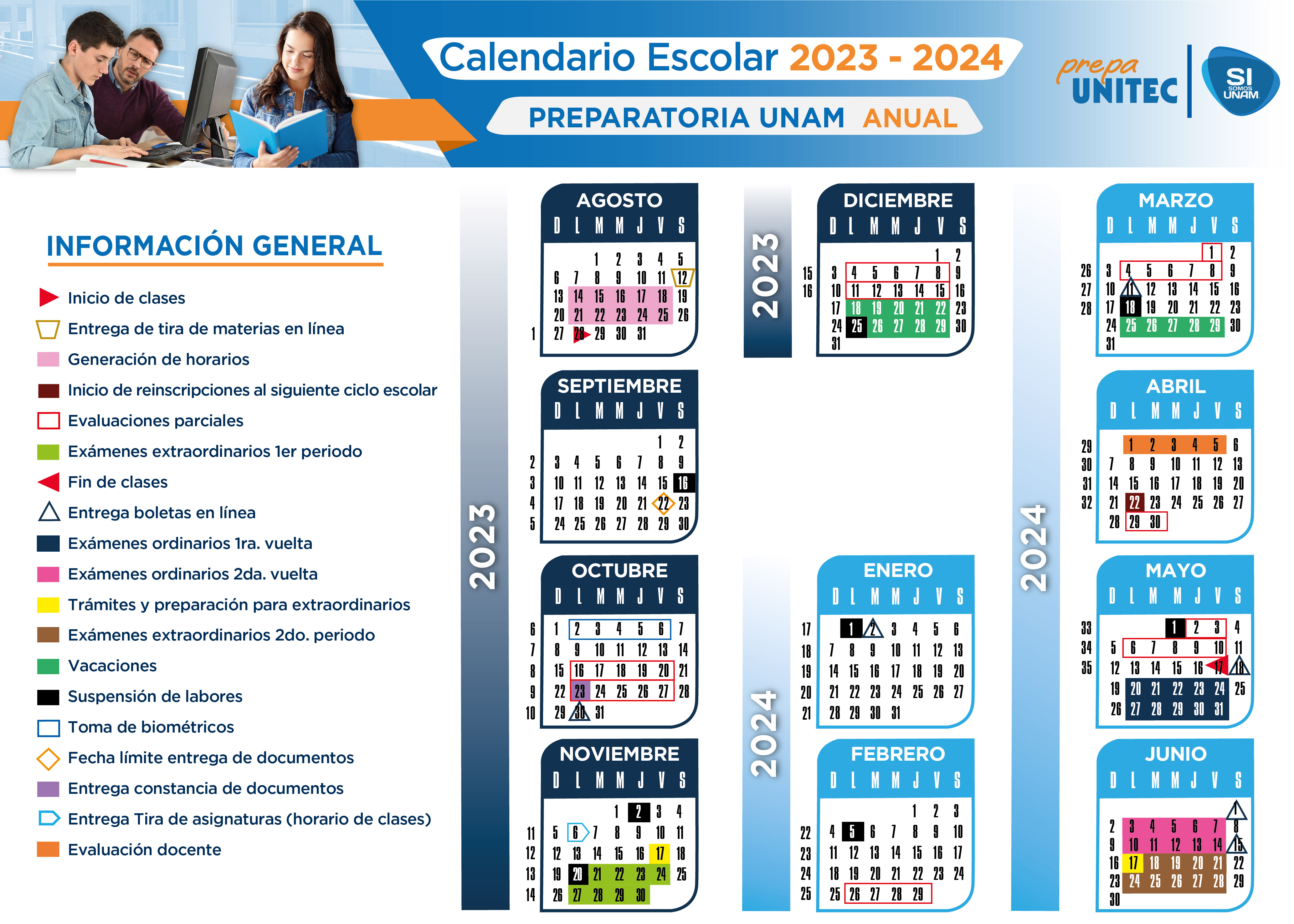 ‎Calendario Escolar 2024 Preparatoria UNAM Comunidad UNITEC