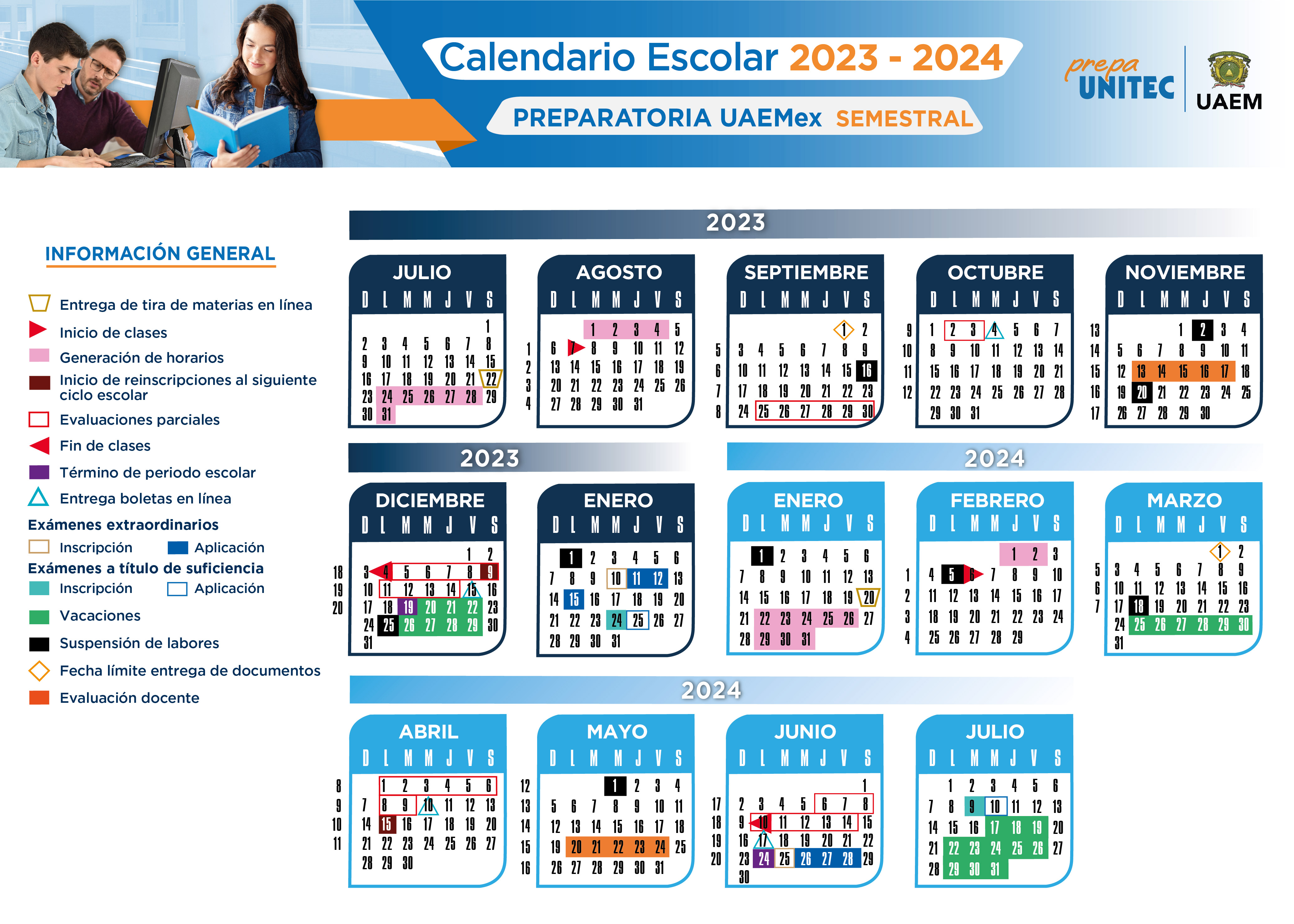 ‎Calendario Escolar 2024 Preparatoria UAEMex Comunidad UNITEC